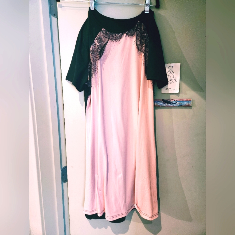 Brand New Never Worn Pink And Black Lace Dress